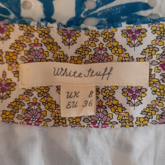 White Stuff 8 Blue White Floral Pencil Knee Length Skirt - Picture 3 of 5